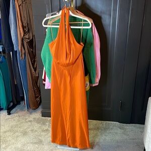 Zara Orange Halter Gown Backless